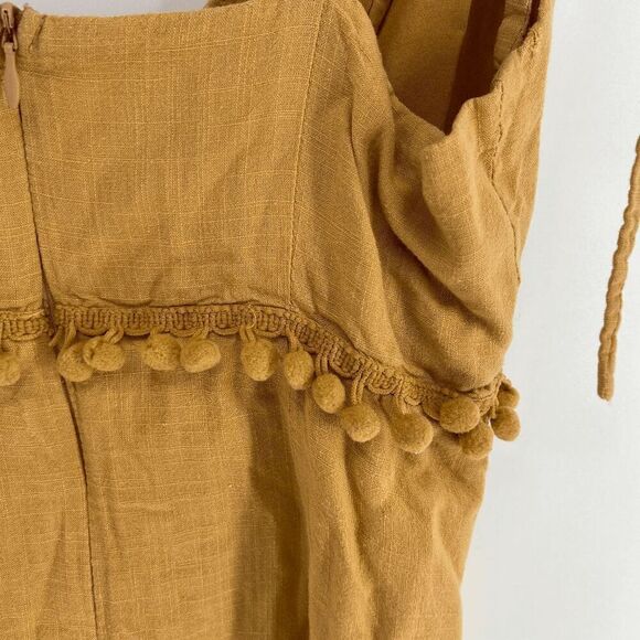 Emory Park Women Mustard Yellow preowned pom pom boho mini dress small - Picture 8 of 8